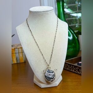 Handcrafted Agate Pendant Necklace – Wire Wrapped Black & White Stone Jewelry